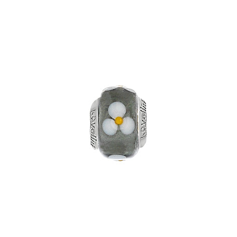 Lovelinks White Flower Grey Murano glass charm bead 11821509-99