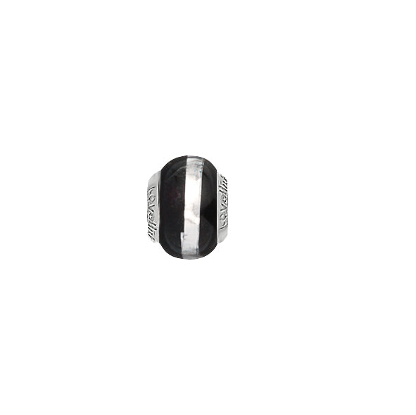 Lovelinks Silver Stripe Black Murano glass charm bead 1182559-99