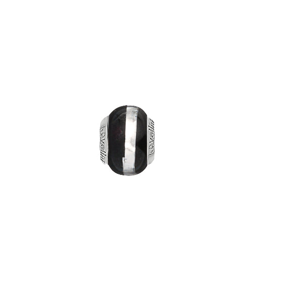 Lovelinks Silver Stripe Black Murano glass charm bead 1182559-99