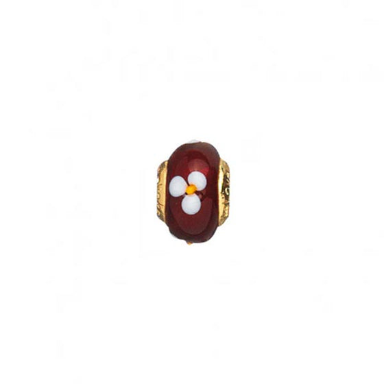 0382607-99 Lovelinks red flower gold plated core murano glass bead