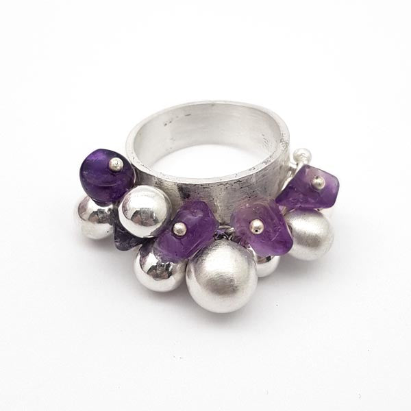 Tezer - Amethyst and silver bobble ring