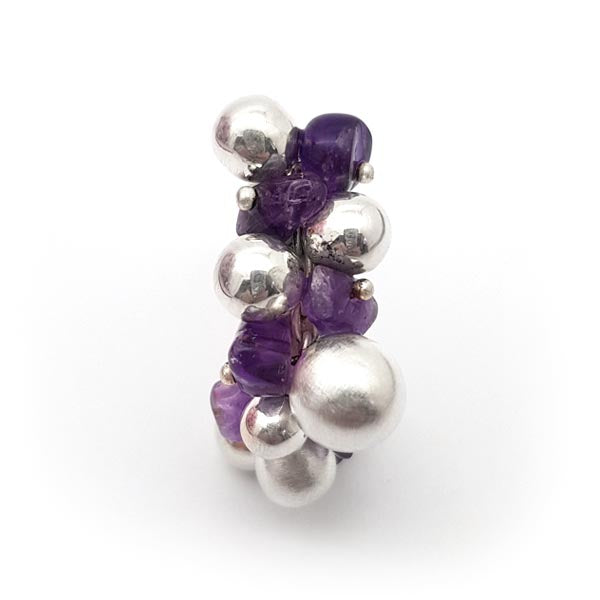 Tezer - Amethyst and silver bobble ring