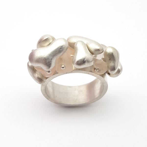 stunning bold riveted quartz and silver bean wide ring