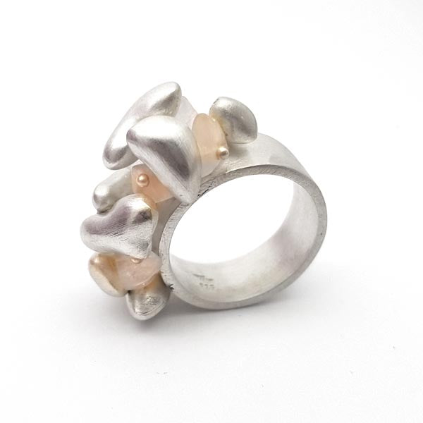 Tezer - Rose quartz and silver nugget ring