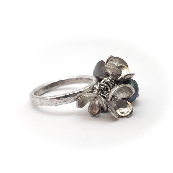 Dangly flower Blossom and pearl ring by Alexis Dove