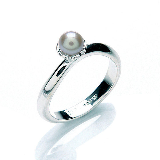 wave stacking ring in silver with grey pearl