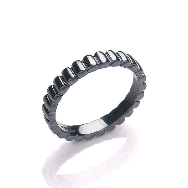 Bar texture black stacking ring size N