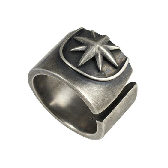 Oxidised 8-pointed star gents ring in silver by Cai