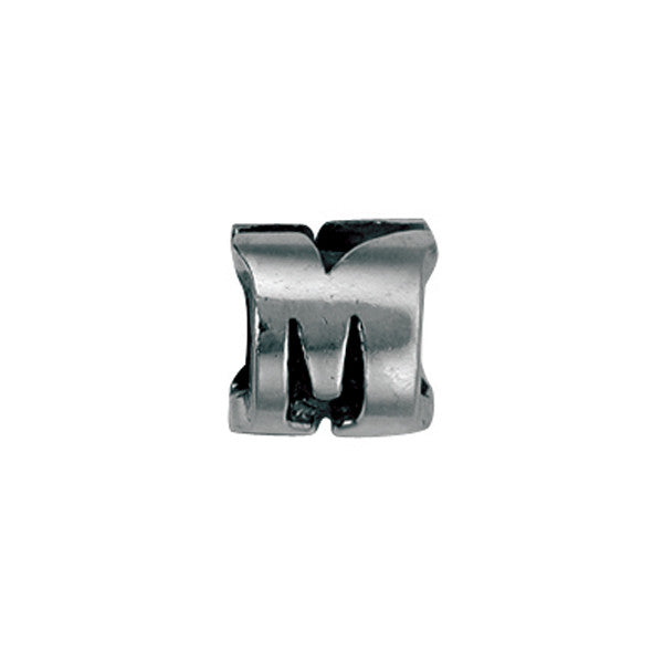Masculine letter M bead charm in solid sterling silver