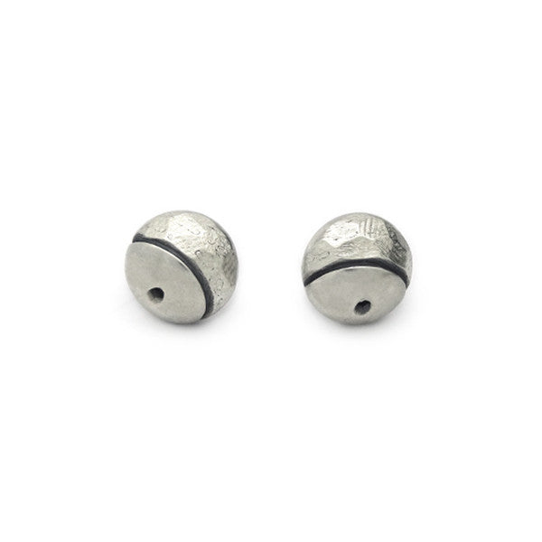 Exclusive hand forged silver round stud earrings with curve