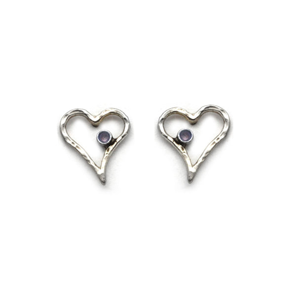 sterling silver heart stud earrings with amethyst stone