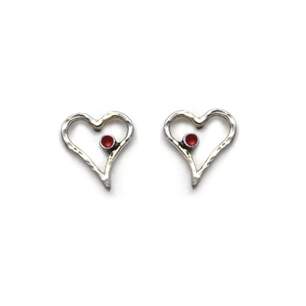 Capricorn birthstone; garnet set heart earrings for valentines