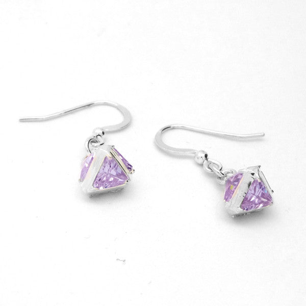 Sparkling lilac pink drop crystal earrings on hook wires