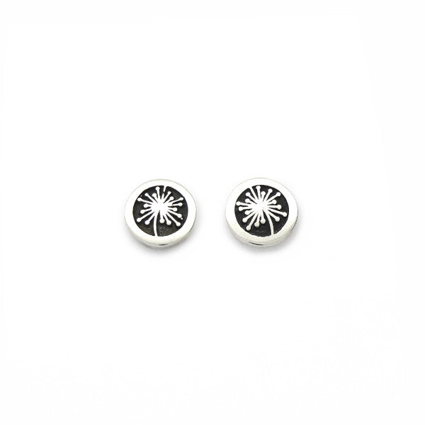 easy to wear small dandelion silver studs with oxidised detail