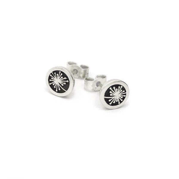 tiny silver dandelion seed pattern stud earrings by Prism