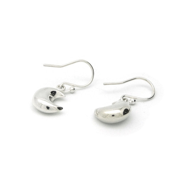 crescent moon earrings on drop hooks in 925 sterling silver
