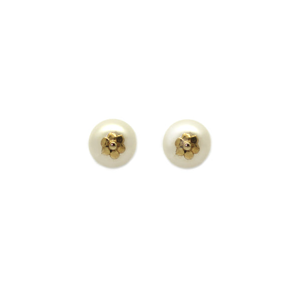 8mm pearl studs with gold flowers by Talma Keshet, Israel