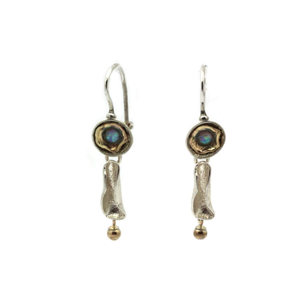 opal silver and gold dangly drop earrings by Talma Keshet