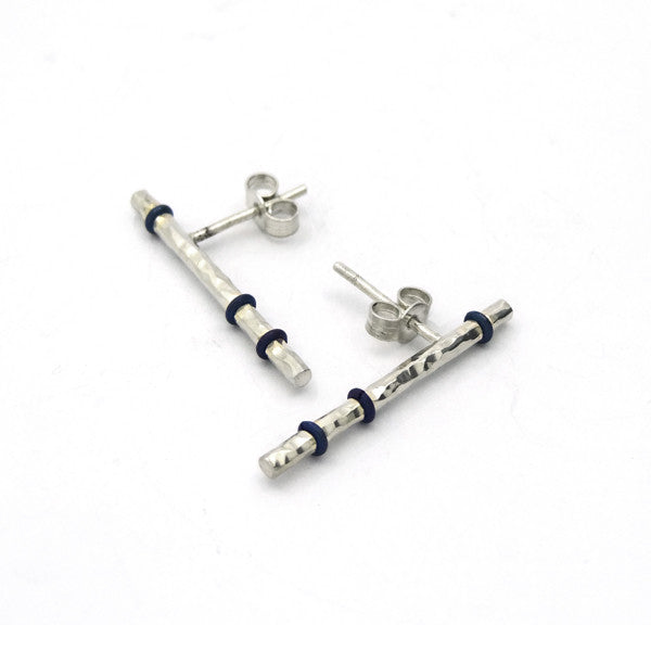 Medium sterling silver hammered bar earrings by Moa Smith