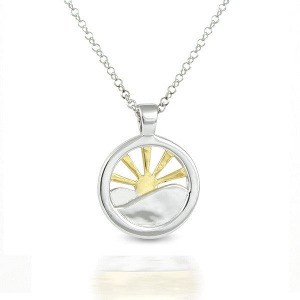 Hope rising sun pendant in silver with gold on chain