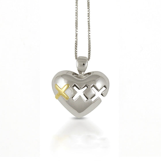 Three crosses Kiss me quick silver heart pendant by SOL