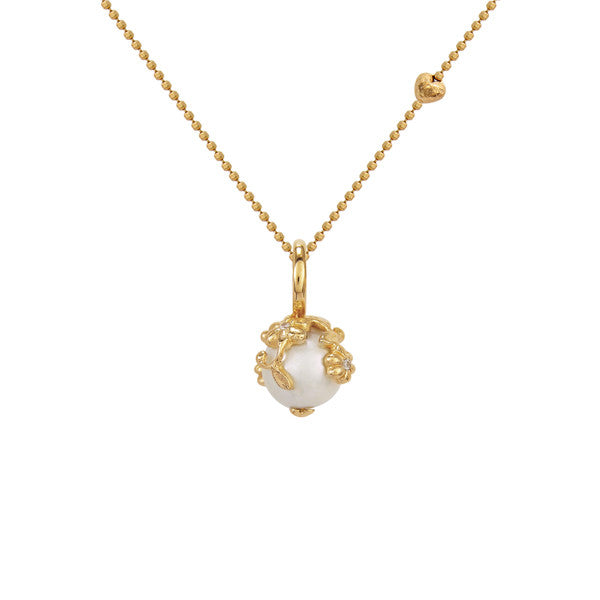 White pearl pendant with cascading gold flowers
