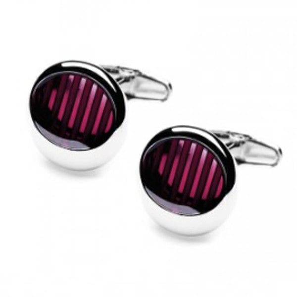 Funky purple round cufflinks with stripes