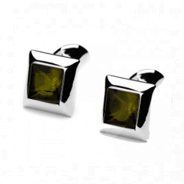 square gem cufflinks in sage or khaki colour