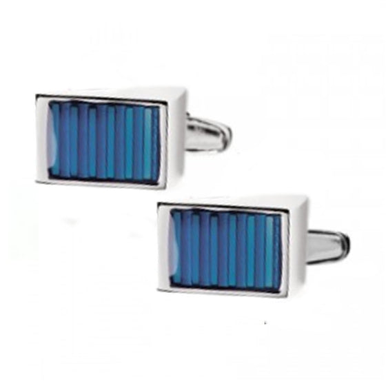 stunning bright blue striped cufflinks in stainless steel