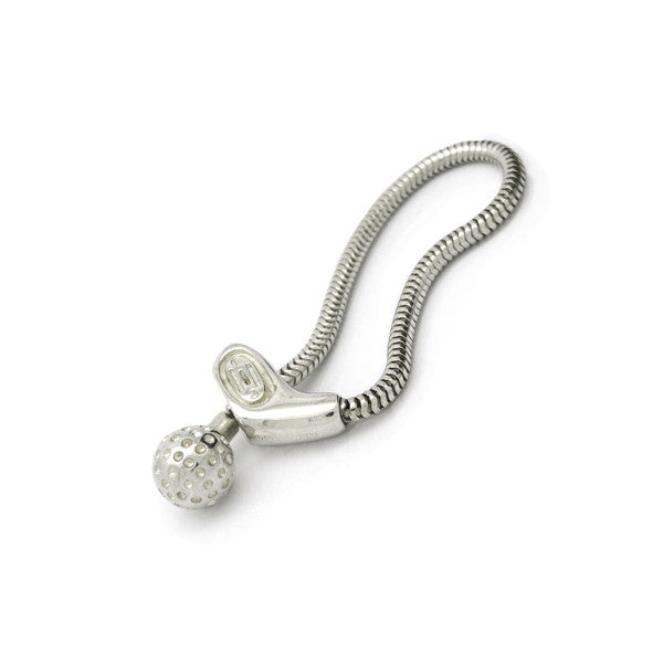Golf club and ball snake chain key ring holder in silver