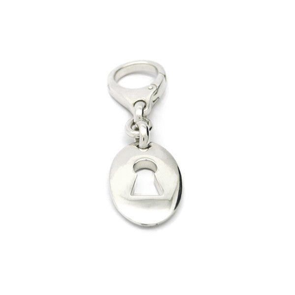 Key hole shaped solid silver key ring or clip on charm
