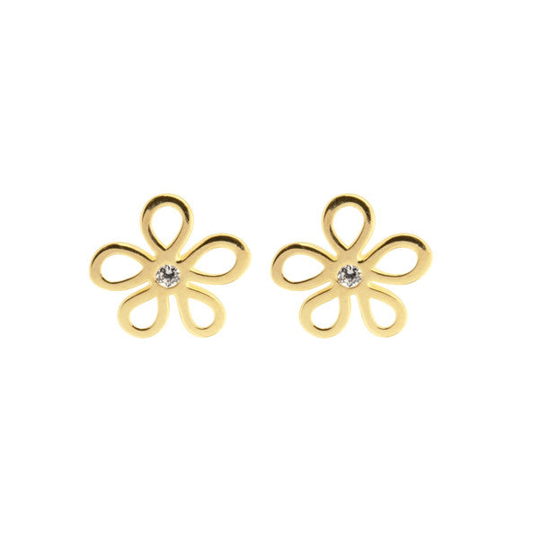 glowing gold floral outline studs set with diamond look