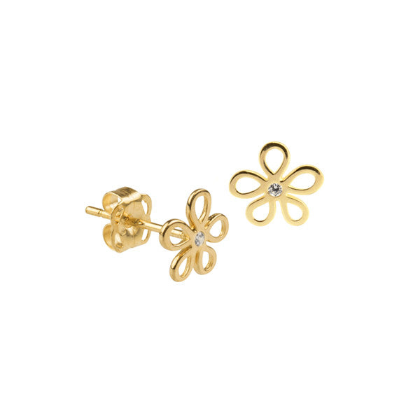 Floral 9 carat yellow gold stud earrings set with white cz's