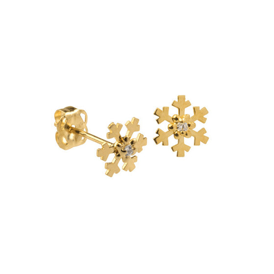 festive glow gold snowflake ear studs set with white cz's