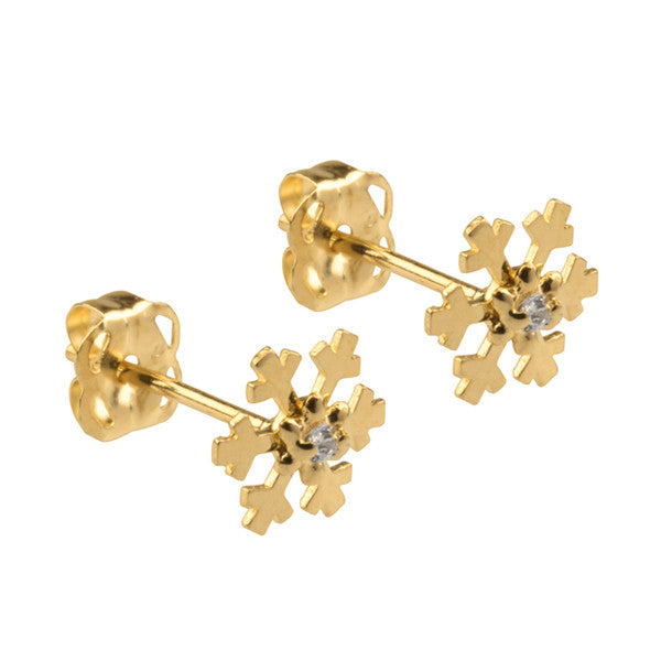 white cubic zirconia 9 carat gold snowflake stud earrings