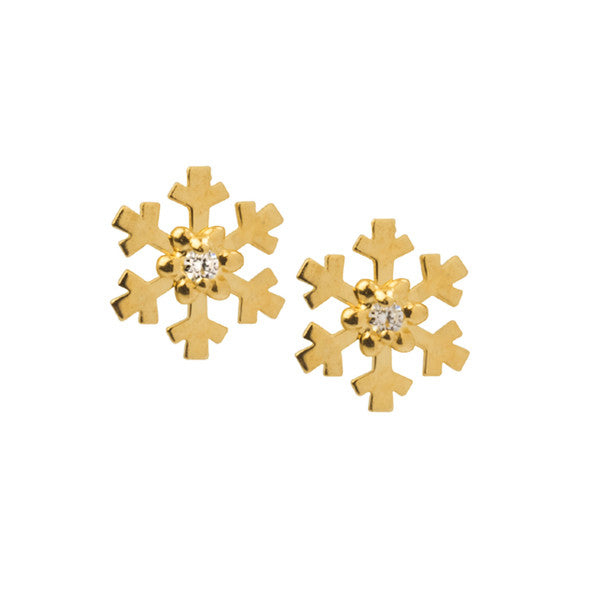 festive snowflake pattern 9 carat gold studs set with stones 