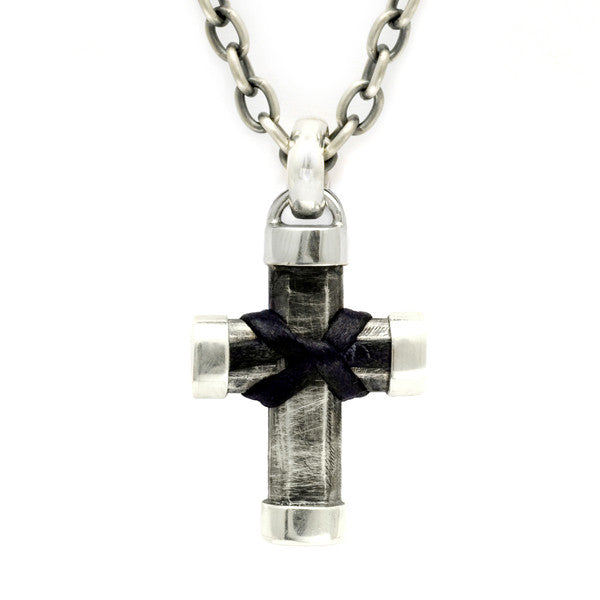 Alternative mens heavy silver cross chain leather knot