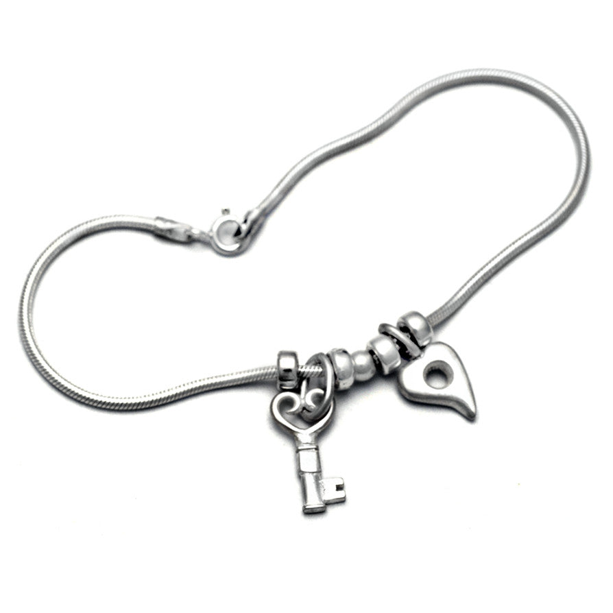 sterling silver worry bead heart and key chain bracelet