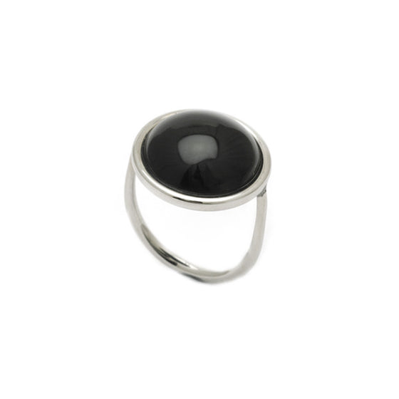 Elegant round black onyx ring in steel by Calvin Klein