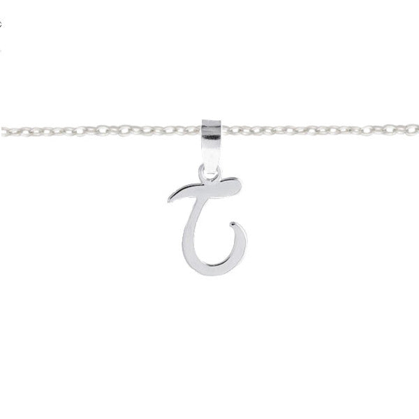 Stylish letter T initial necklace on a silver trace chain