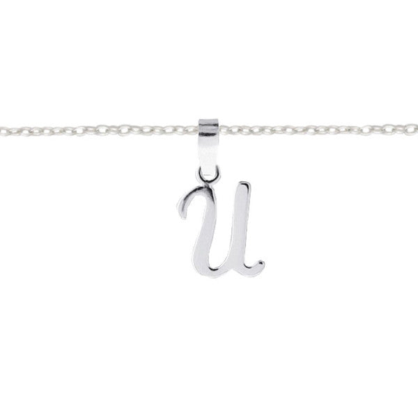 Alphabet initial U necklace on a silver trace chain in 16inches
