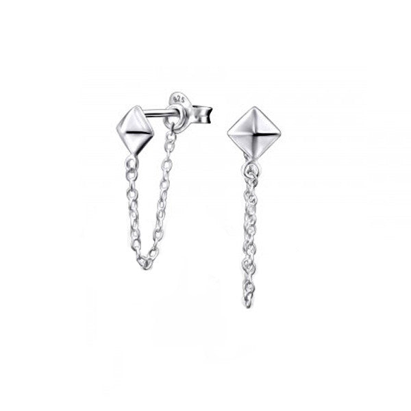 pointed square diamond shaped 925 silver chain studs