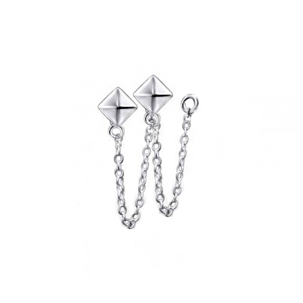 multi piercing interlinked chain sterling silver square studs