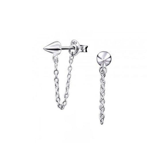 punk style hanging chain 925 silver cone stud earrings
