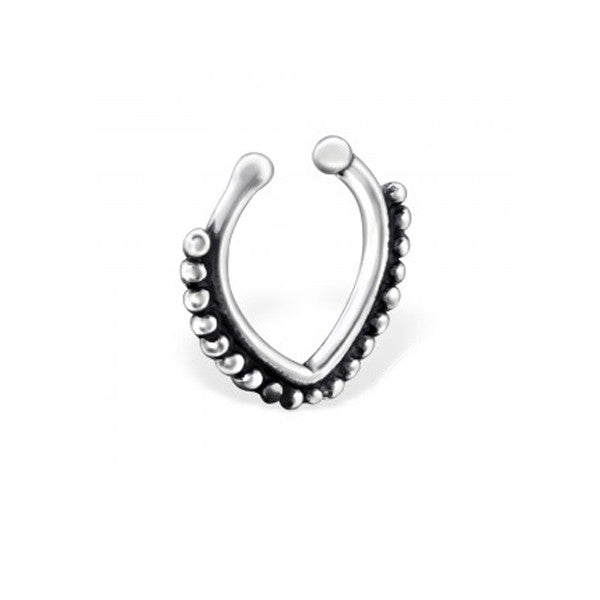 beaded detail bali faux septum sterling silver nose ring