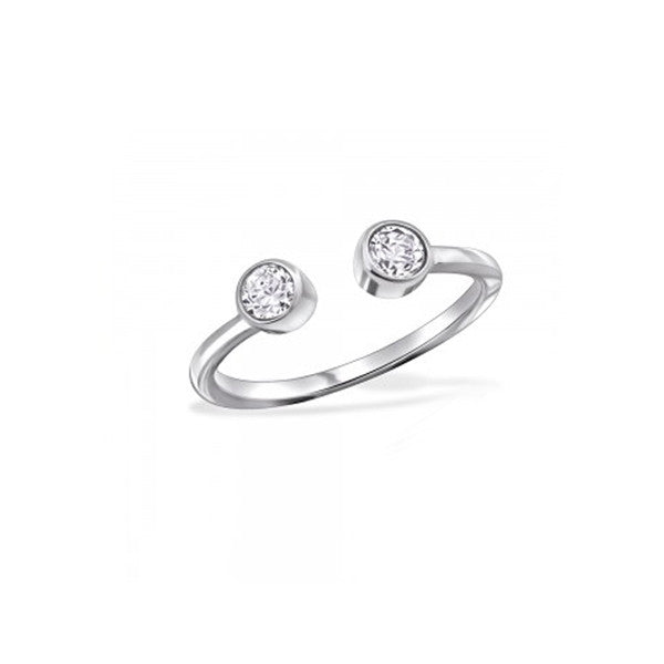 sterling silver open midi ring set with two cubic zirconia