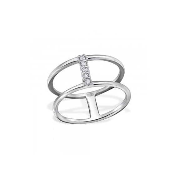 elegant silver double ringed midi set with 5 cz's on central bar