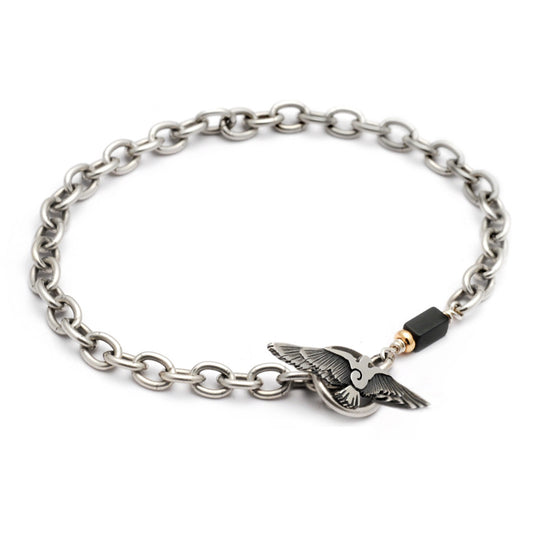 special unique silver raven bird t-bar clasp chain bracelet