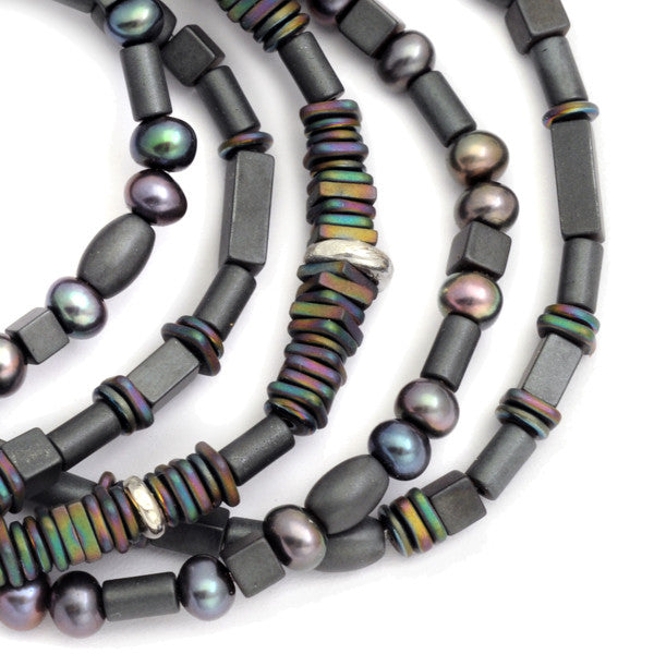 unusual irregular hematite bead bracelet set Annika Rutlin