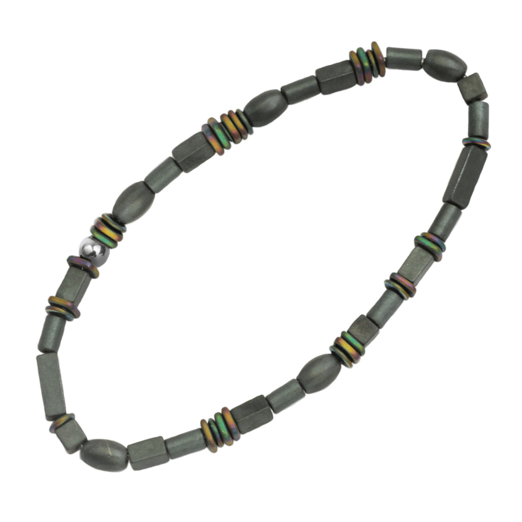 matt & bright metallic coloured anodized hematite bead bracelet